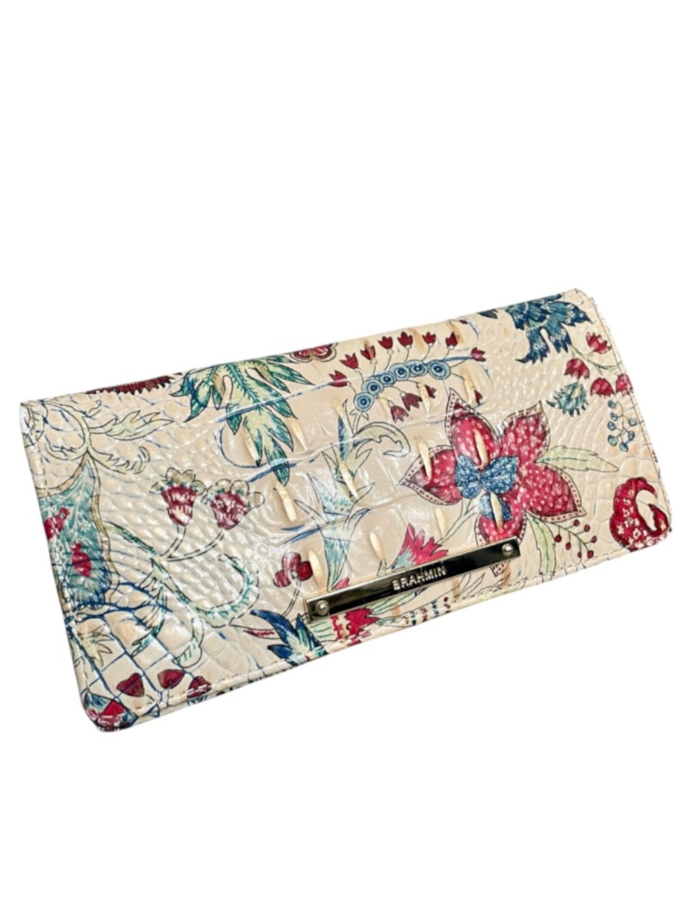Brahmin Floral Brocade Melbourne Ady Croc Embossed Leather Wallet